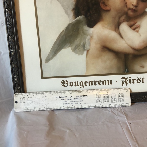 First Kiss by William Adolphe Bougeareau matted & ornate wood frame; 22” x 20” - Picture 8 of 11